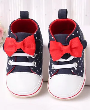 Cute Walk by Babyhug Slip On Booties with Bow Applique & Polka Dots Print - Blue