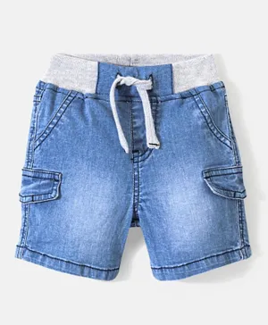 Bonfino Above Knee Length Cotton Solid Denim Shorts - Mid Wash