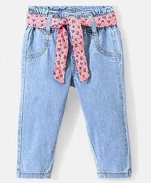 Bonfino Cotton Woven Ankle Length Washed Denim Jeans Solid - Light Blue