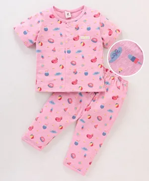 ToffyHouse Half Sleeves Night Suit Doughnut & Popsicle Print- Pink