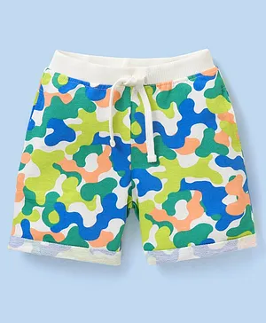 Babyhug Cotton Knit Mid Thigh Length Shorts Abstract Print - Green & Blue