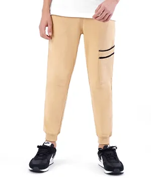 Primo Gino 100%  Cotton Ankle Length Solid Cargo Pocket Lounge Pant - Sand Brown
