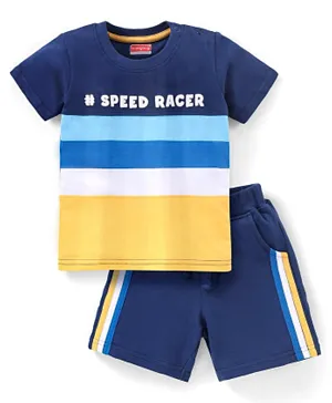 Babyhug 100% Cotton Half sleeves T-Shirt and Shorts Set Striped - Navy Blue