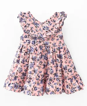 ToffyHouse 100% Woven Cotton Sleeveless Frock Floral Print - Pink