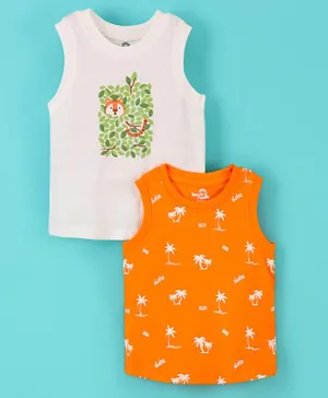 Doodle Poodle 100% Cotton Sleeveless T-Shirt Tree & Tiger Print Pack of 2- Orange & White