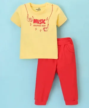 Doodle Poodle Half Sleeves Music Text Print T-Shirt & Lounge Pant - Yellow & Red