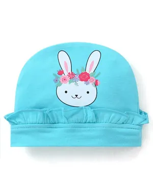 بيبي هاغ قبعة قطنية بطبعة أرنب وتفاصيل كشكشة - أزرق