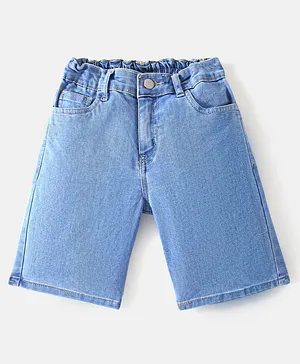 Primo Gino Above Knee Length Washed Denim Shorts - Blue
