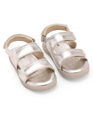 Pine Kids Solid Colour Party Wear Sandals with Velcro Closure - Silver