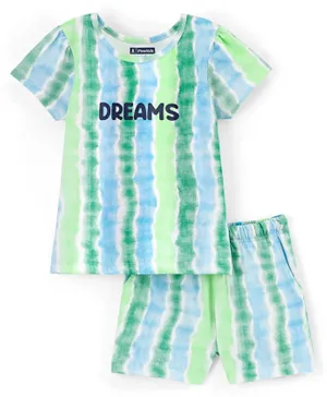 باين كيدز طقم ملابس نوم للأطفال بأكمام قصيرة من القطن 100% بنقوش أحلام - أخضر وأبيض وأزرق