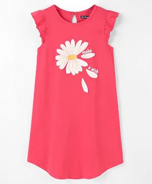 Pine Kids 100% Cotton Knit Short Sleeves Night Gown Flower Print - Pink