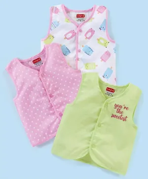 Babyhug 100% Cotton Woven Sleeveless Jhabla Polka Dot Print Pack of 3 - Green & Pink