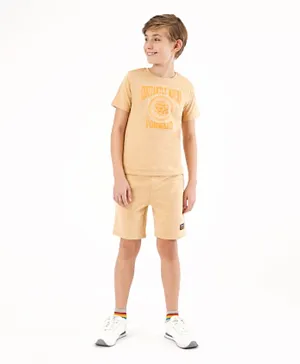 Primo Gino 100% Cotton Half Sleeves Solar Print T-Shirt & Shorts Set - Brown