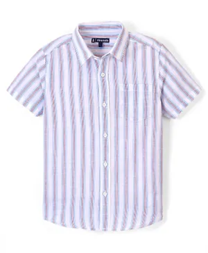 قميص باين كيدز بأكمام نصفية وياقة منتشرة ذو تصميم مخطط - أزرق