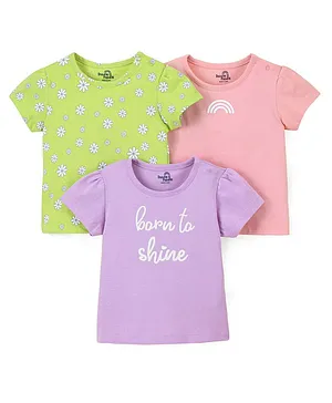 Doodle Poodle 100% Cotton Half Sleeve T-Shirt Printed Pack Of 3 - Peach Purple & Green