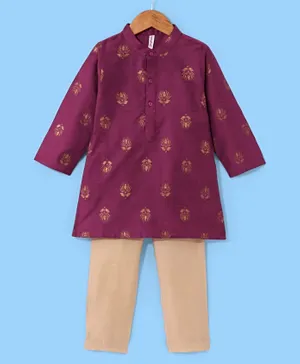 Babyhug Woven Full Sleeves Foil Printed Kurta & Pajama Set - Magenta