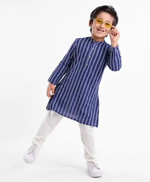 Babyhug Full Sleeves 100% Cotton Spiral Printed Kurta Pyjama Set - Indigo