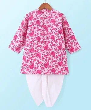 Babyhug 100% Cotton Woven Full Sleeves Kurta & Dhoti Set Paisley Pattern Print - Pink