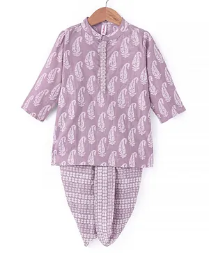 Babyhug 100% Cotton Printed Kurta with Printed Dhoti Set - Purple