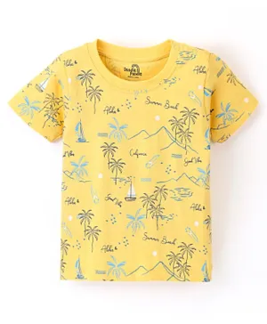 Doodle Poodle Cotton Half Sleeves T-Shirt Tropical Print  - Yellow