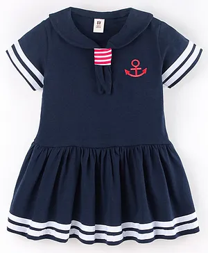 Toffyhouse Single Jersey Half Sleeves Frock Solid Colour - Navy Blue