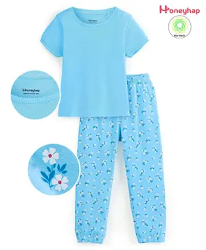 Honeyhap Premium 100% Cotton Half Sleeves Night Suit With Bio Finish Floral Print - Tropical Breeze