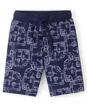 Pine Kids 100% Cotton Knee Length Machine Printed Shorts - Navy Blue