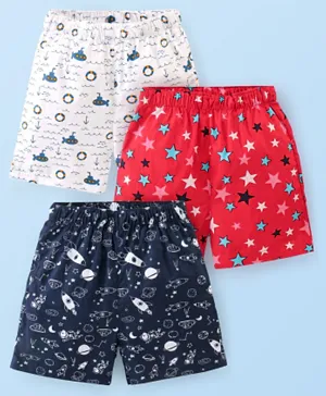 Babyhug Cotton Boxers Pack of 3 Stars Printed - Blue Red & White