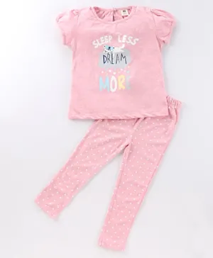 ToffyHouse Cotton Half Sleeves Night Suit With Star Print - Pink