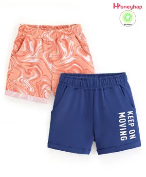 Honeyhap Premium 100% Cotton Looper Shorts With Bio Finish Marble Print Pack Of 2 - Powder Puff & Limoges