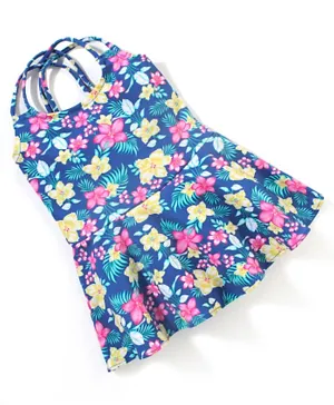 Babyhug Sleeveless Frock Style Singlet Swimsuit Floral Print - Navy Blue