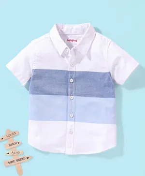 Babyhug 100% Cotton Half Sleeves Color Block Shirt- White & Blue