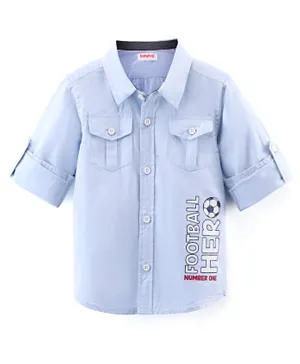 Babyhug 100% Cotton Woven Full Sleeve Football Print Shirt - Blue
