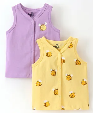 Doodle Poodle 100% Cotton Sleeveless Honeybee Print Set of Vest - Yellow & Purple