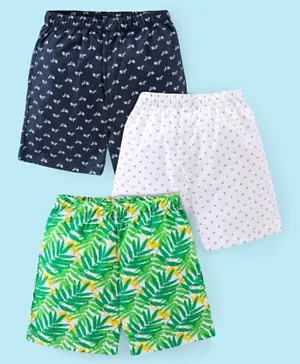 Babyhug Cotton Woven Boxers Scooter & Palms Leafs Print Pack Of 3 - Blue White & Green