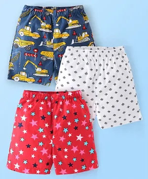 Babyhug Cotton Woven Boxers Stars & Crane Print Pack Of 3- Red White & Blue