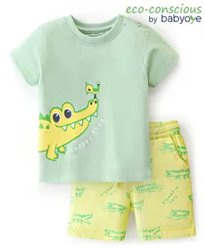 Babyoye 100% Cotton Half Sleeves T-Shirt & Shorts Set Crocodile Print- Green & Yellow