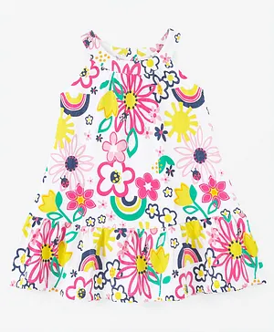 Babyhug 100% Cotton Sleeveless Frock Floral Print- White