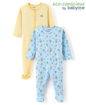 بيبي اوي قميص نوم بأكمام طويلة وطبعة خطوط وحياة بحرية - أصفر وأزرق