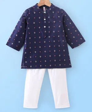 Babyhug 100% Cotton Full Sleeves Printed Kurta & Pyjama Set- Blue