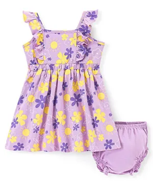 Doodle Poodle 100% Cotton Sleeveless Frock With Bloomer Floral Print - Purple