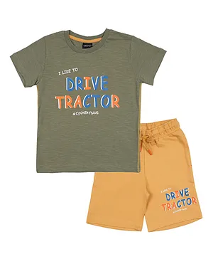 Urbasy Drive Tractor T-Shirt with Shorts - Olive and Yellow