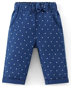 Babyhug Capri Length Cotton Pant With Stretch & Polka Dots Print - Navy Blue