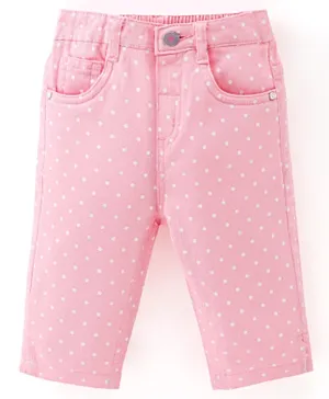 Babyhug Cotton Stretchable Capri Polka Dot Print- Pink