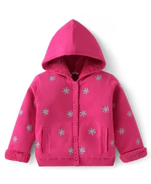 Babyhug 100% Acrylic Full Sleeves Hooded Sweater Snowflake Design - Fuchsia