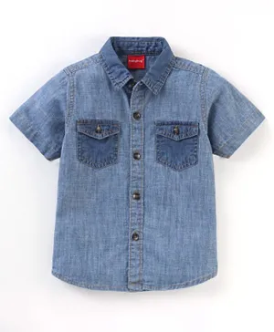 Babyhug 100% Cotton Woven Denim Half Sleeves Solid Shirt -  Blue