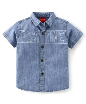 Babyhug Half Sleeves 100% Cotton Denim Shirt with Text Print - Blue
