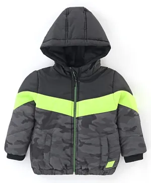 Babyhug Full Sleeves Hooded Fashion Winter Jacket Camo Print - Green