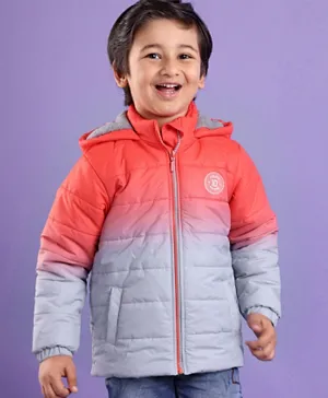 Babyhug Full Sleeves Woven Padded Hooded Jacket With Text Patch - Orange