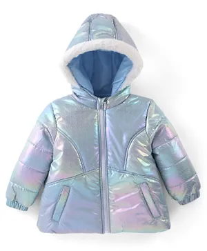 Babyhug Woven Full Sleeves Textured Jacket with Hood - Silver
